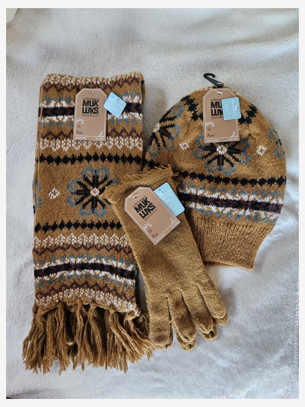 MUK LUKS Mustard Fair Isle Winter Set